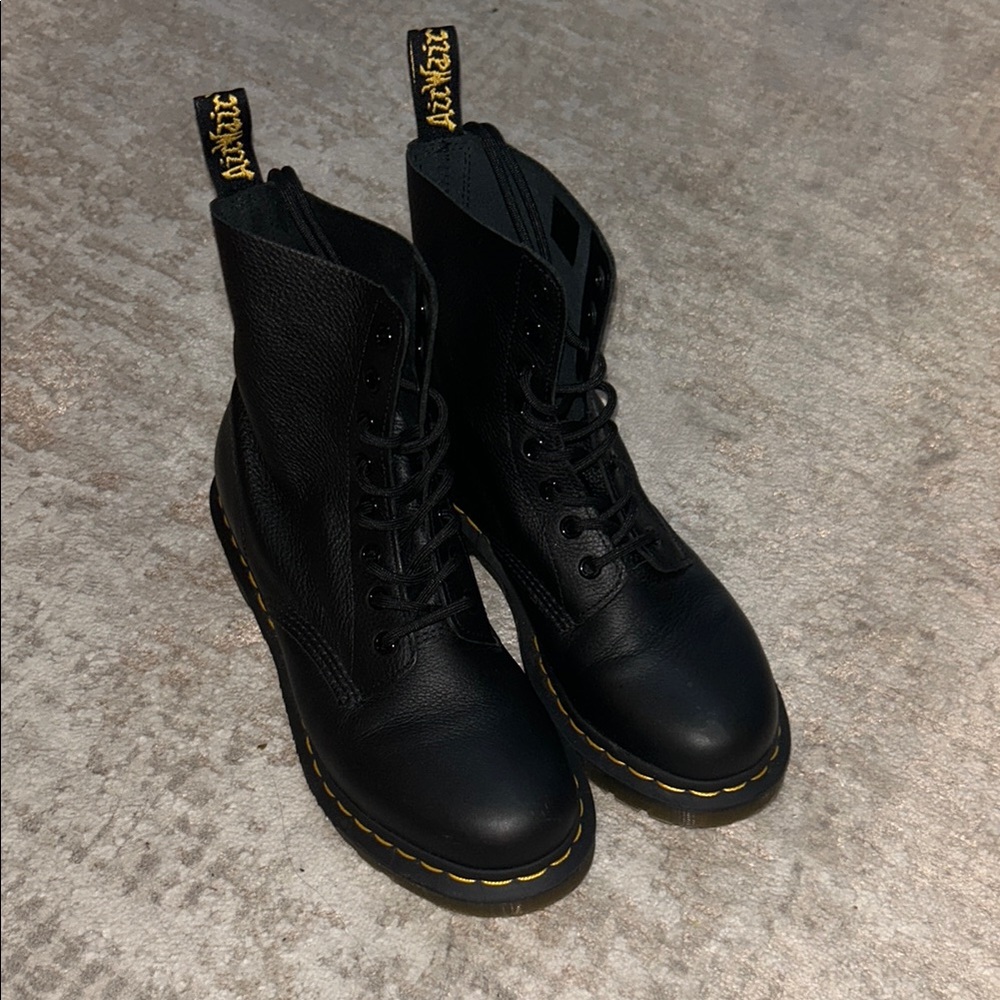 Dr. Martens Black Combat Boots with Yellow Stitching